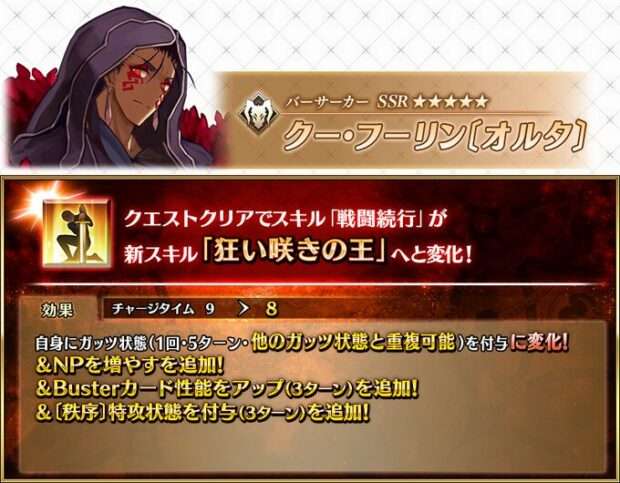 【朗報】「★5(SSR)クー･フーリン〔オルタ〕」と「★2(UC)レオニダス一世」スキル強化ｷﾀ━━━(ﾟ∀ﾟ)━━━!!